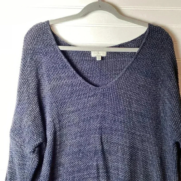 Lucky Brand Navy Blue cotton V Neck Mesh knit Top Pullover Size Medium - Picture 2 of 8